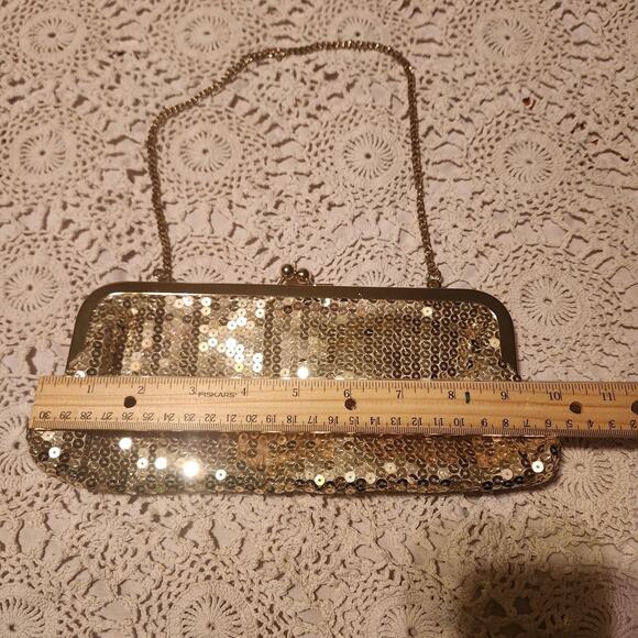 Ann Taylor Loft Metallic Sequined Gold Purse Clutch Evening Bag Holiday Party - Picture 4 of 9